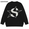 Vintage Sweaters Y2K Harajuku Knitted Star Letter Crew Neck Pullover Jumpers Sweaters 2023 Autumn Hip Hop Casual Sweater