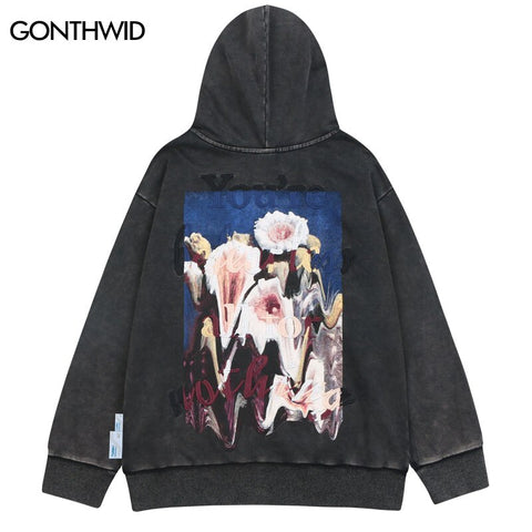 Vintage Sweatshirt Hoodie Coat Y2K Grunge Hip Hop Embroidery Letter Floral Print Zip Up Hooded Jacket Harajuku Punk Gothic Tops