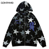 Vintage Sweatshirt Hoodie Jacket Streetwear Y2K Hip Hop Embroidery Letter Retro Star Print Zip Up Hooded Harajuku Casual Jacket