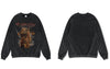 Vintage Sweatshirt Hoodie Streetwear Hip Hop Flame Bear Print Punk Gothic Wash Pullover Harajuku Crewneck High Street