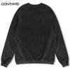 Vintage Sweatshirt Hoodie Streetwear Hip Hop Flame Bear Print Punk Gothic Wash Pullover Harajuku Crewneck High Street