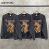 Vintage Sweatshirt Hoodie Streetwear Hip Hop Flame Bear Print Punk Gothic Wash Pullover Harajuku Crewneck High Street