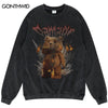 Vintage Sweatshirt Hoodie Streetwear Hip Hop Flame Bear Print Punk Gothic Wash Pullover Harajuku Crewneck High Street
