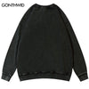 Vintage Sweatshirt Streetwear Grunge Hip Hop Skull Skeleton Print Punk Gothic Cotton Washed Hoodie Men Harajuku Pullover