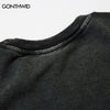 Vintage Sweatshirt Streetwear Grunge Hip Hop Skull Skeleton Print Punk Gothic Cotton Washed Hoodie Men Harajuku Pullover