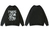 Vintage Sweatshirt Streetwear Grunge Hip Hop Skull Skeleton Print Punk Gothic Cotton Washed Hoodie Men Harajuku Pullover