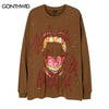 Vintage Sweatshirt Streetwear Y2K Grunge Hip Hop Graffiti Letter Teeth Print Pullover 2023 Casual Loose Cotton Punk Gothic Tops