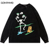 Vintage T-Shirt Hip Hop Funny Skull Skeleton Print Washed Long Sleeve Tshirt Harajuku Casual Loose Cotton Gothic Shirts