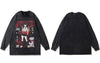 Vintage T-Shirt Streetwear Hip Hop Japanese Anime School Girl Print Washed Long Sleeve Tshirt Harajuku Casual Punk Gothic Shirts