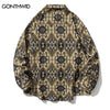 Vintage Thick Shirt Hip Hop Retro Geometric Pattern Button Up Long Sleeve Shirt Streetwear Men 2023 Harajuku Casual Loose Shirts