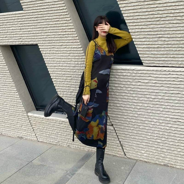 Vintage Tie Dye Slip Y2k Gothic Dress Long Japanese Harajuku Retro Summer Verano Dresses for Women 2023 Sundress Japan Outfits