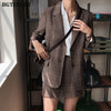 Vintage Two-piece Plaid Blazer Suits Women Single-breasted Jacket & Pencil Skirt Women Skirt Suit Casual Blazer Sets 2022 Autumn