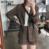 Vintage Two-piece Plaid Blazer Suits Women Single-breasted Jacket & Pencil Skirt Women Skirt Suit Casual Blazer Sets 2022 Autumn