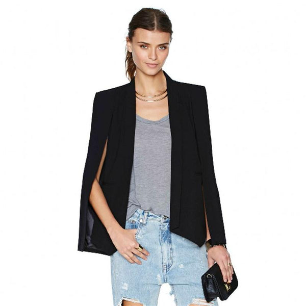 Vintage Women Blazer Long Sleeve Cape Blazer Coat Lady Lapel Split Cloak Cape Jacket Suit Female  Office Workwear chifave