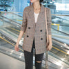 Vintage Women Plaid Blazer Coat Houndstooth Pattern Double-breasted Female Suit Jackets 2023 Autumn Loose Blaser Outwear Femme