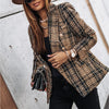 Vintage Women Plaids Lapel Blazers Autumn Long Sleeve Double Breasted Tailored Collar Outerwear Elegant Lady Suits