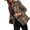 Vintage Women Plaids Lapel Blazers Autumn Long Sleeve Double Breasted Tailored Collar Outerwear Elegant Lady Suit