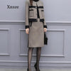 Vintage Woolen Suits Brown Formal Korea Elegant Winter Women Tracksuits Outfits Femenino Jacket Coat Skirt Two Piece Set Female