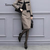 Vintage Woolen Suits Brown Formal Korea Elegant Winter Women Tracksuits Outfits Femenino Jacket Coat Skirt Two Piece Set Female
