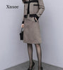Vintage Woolen Suits Brown Formal Korea Elegant Winter Women Tracksuits Outfits Femenino Jacket Coat Skirt Two Piece Set Female