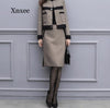 Vintage Woolen Suits Brown Formal Korea Elegant Winter Women Tracksuits Outfits Femenino Jacket Coat Skirt Two Piece Set Female