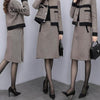 Vintage Woolen Suits Brown Formal Korea Elegant Winter Women Tracksuits Outfits Femenino Jacket Coat Skirt Two Piece Set Female