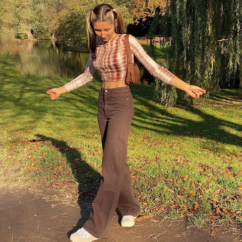 Vintage Y2K Baggy Brown Jeans Women Streetwear Loose High Waist Trousers Harajuku Cotton Denim Sweatpants