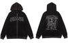 Vintage Zip Up Hoodie Sweatshirt Jacket Y2K Grunge Hip Hop Letter Print Punk Gothic Washed Hooded Coat Streetwear Harajuku Tops