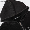 Vintage Zip Up Hoodie Sweatshirt Jacket Y2K Grunge Hip Hop Letter Print Punk Gothic Washed Hooded Coat Streetwear Harajuku Tops