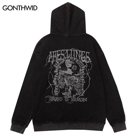 Vintage Zip Up Hoodie Sweatshirt Jacket Y2K Grunge Hip Hop Letter Print Punk Gothic Washed Hooded Coat Streetwear Harajuku Tops