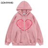 Vintage Zip Up Hoodie Sweatshirt Y2K Hip Hop Heart Print Hooded Jacket 2023 Men Women Harajuku Zipper Casual Cotton Tops