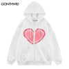 Vintage Zip Up Hoodie Sweatshirt Y2K Hip Hop Heart Print Hooded Jacket 2023 Men Women Harajuku Zipper Casual Cotton Tops