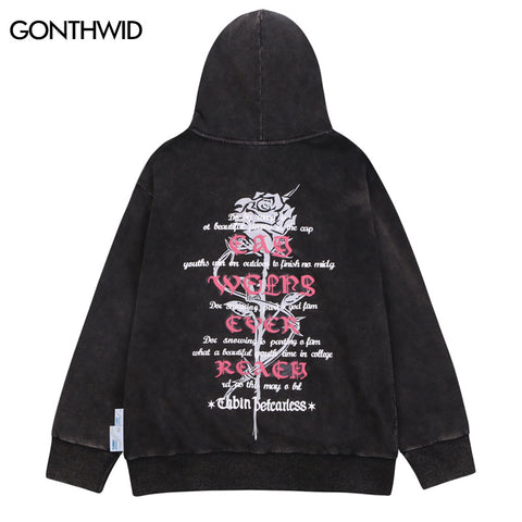 Vintage Zip Up Sweatshirt Hoodie Y2K Grunge Streetwear Hip Hop Embroidery Letter Floral Print Punk Goth Jacket Coat Harajuku Top