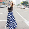 Vintage Zipper High Waist Polka Dots Printed Maxi Skirt Fall Casual Elegant Women Long Skirt Black/Blue/Red Pleated Skirt