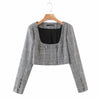 Vintage blazer women tweed jacket long sleeve square cropped blazer elegant plaid skirt shorts fall suit women blazer set korean