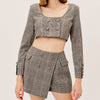 Vintage blazer women tweed jacket long sleeve square cropped blazer elegant plaid skirt shorts fall suit women blazer set korean