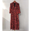 Viscose 2022 Autumn and Winter Print Ruffled V-neck  Long Sleeve Waist Midi Dress