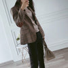 VmewSher British Style Slim Women Plaid Blazers Patch Patchwork Women Classic Suit Coat Formal Lady Single Breasted Outwear