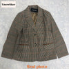 VmewSher British Style Slim Women Plaid Blazers Patch Patchwork Women Classic Suit Coat Formal Lady Single Breasted Outwear