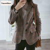 VmewSher British Style Slim Women Plaid Blazers Patch Patchwork Women Classic Suit Coat Formal Lady Single Breasted Outwear