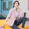 VmewSher Elegant Autumn Women Casual Plaid Blazer Slim Single Button Long Sleeve Lady Chic Pink Short Jacket Cute Outwear