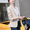 VmewSher Elegant Autumn Women Casual Plaid Blazer Slim Single Button Long Sleeve Lady Chic Pink Short Jacket Cute Outwear