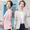 VmewSher Elegant Autumn Women Casual Plaid Blazer Slim Single Button Long Sleeve Lady Chic Pink Short Jacket Cute Outwear