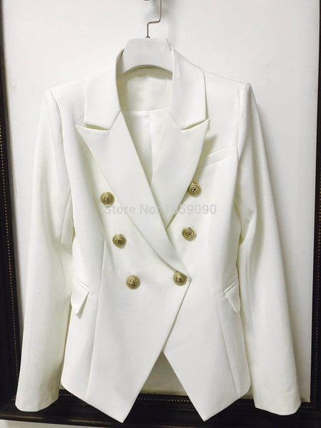VogaIn 2022 Classic Luxury NEW Brand Designer White Blazer with LION GOLD BUTTONS SLIM WAIST BLAZERS