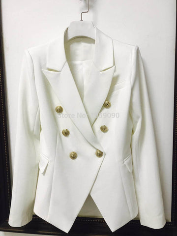 VogaIn 2022 Classic Luxury NEW Brand Designer White Blazer with LION GOLD BUTTONS SLIM WAIST BLAZERS