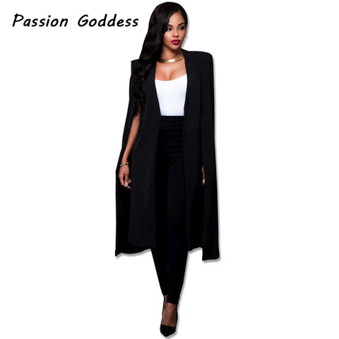 Vogue European Women Long Blazer Cloaks Jackets Split Unique Casual Blazer Office Lady Cape Suit Women Coat Femininas Outwear