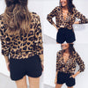 Vogue Wanita Macan Tutul Cetak Longgar Lengan Panjang Leher V Seksi Tops Blus Wanita Blus Kemeja Pakaian Atas S-XL