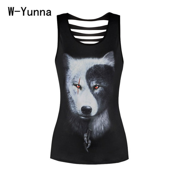 2022 New Tank Tops Women Summer Animal Print 3d Ladies Top Hollow out Sexy Tanks Tops Female Black Fashion Tshirts Women