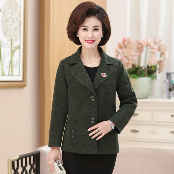 Middle Aged Women Blazer Carmael Green Short Jacket Suit Spring Woman Elegant Blazers Mature Lady Office Jackets Notched