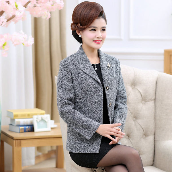 Spring Woman Elegant Blazer Plain Colour Middle Aged Womens Suit Jackets Office Lady Business Casual Blazers With Brooch